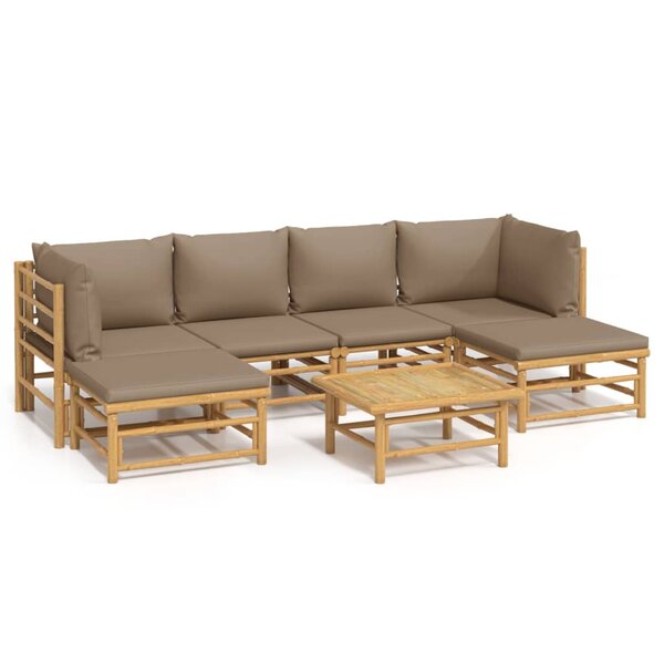 vidaXL Salon de jardin 7 Pièces avec coussins taupe bambou