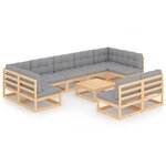 vidaXL Salon de jardin 10 Pièces avec coussins Bois de pin massif