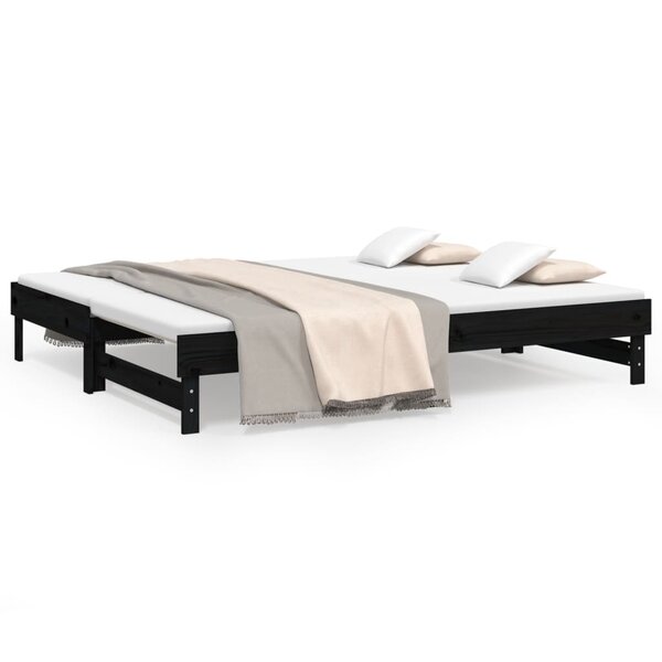 vidaXL Lit coulissant Noir 2x(100x200) cm Bois de pin massif