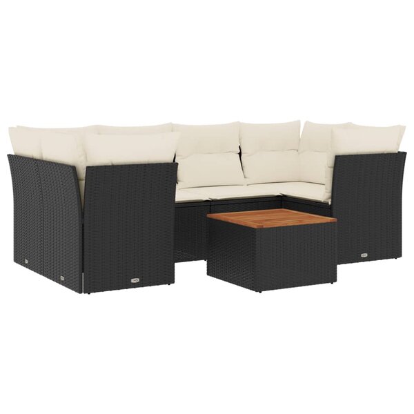 vidaXL Salon de jardin 7 Pièces avec coussins noir résine tressée