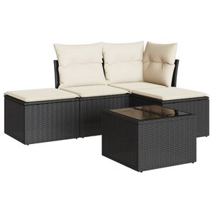 vidaXL Salon de jardin 5 Pièces avec coussins noir résine tressée