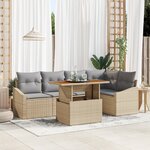 vidaXL Ensemble de salle à manger de jardin 6 pièces avec coussins Beige Poly Rotin Acacia