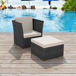 vidaXL Chaise de jardin avec tabouret Noir Résine tressée