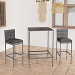 vidaXL Ensemble de bar de jardin 3 Pièces et coussins Résine tressée Gris