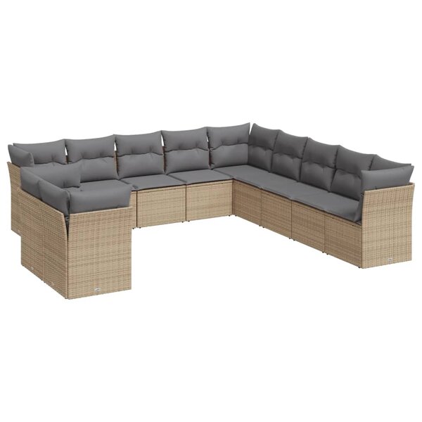 vidaXL Salon de jardin 11 Pièces avec coussins beige résine tressée