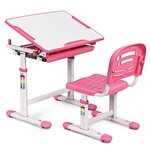 Bureau enfant ergonomique hauteurs et angle réglable 0-40° ensemble table avec chaises table à dessin avec 1 tiroir rose 20_0000333