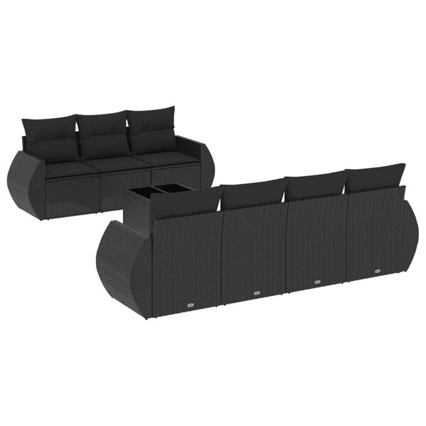 vidaXL Salon de jardin 8 Pièces avec coussins noir résine tressée
