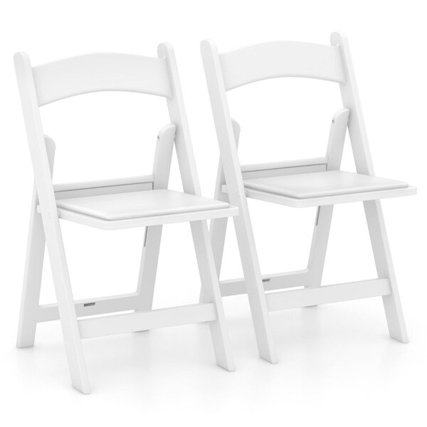 Lot de 2 chaises pliantes en résine chaises de jardin portables avec siège rembourré cadre en résine avec capacité statique de 500 kg blanc 20_0008755