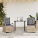 vidaXL Ensemble à manger de jardin et coussins 3 Pièces Beige poly rotin