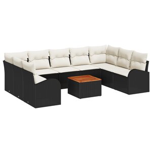 vidaXL Ensemble de canapé de jardin de 10 pièces avec coussins en poly rattan noir et acacia