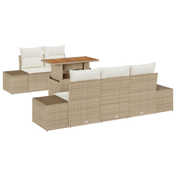 vidaXL Ensemble de Canapés de Jardin de 6 Pièces avec Coussins Beige en Rotin Poly