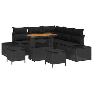 vidaXL Ensemble de canapé de jardin avec coussin 8 Pièces Noir polyrotin