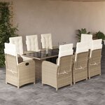 vidaXL Ensemble à manger de jardin et coussins 9 Pièces beige Poly rotin