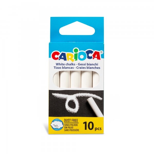 Carioca Lot de 10 craies standards - Sans poussière - Couleurs vives - Lavables - Faciles à effacer - Couleur blanche