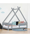 Lit Tipi enfant avec barrière bois massif blanc 80 x 180 cm