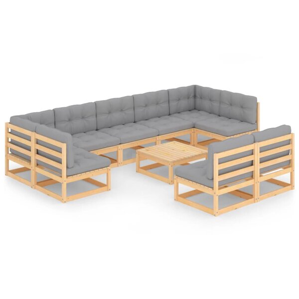 vidaXL Salon de jardin 10 Pièces avec coussins Bois de pin massif