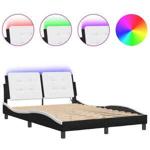 vidaXL Cadre de lit avec lumières LED noir blanc 140x200 cm similicuir