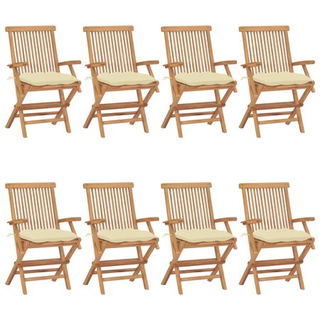 vidaXL Chaises de jardin et coussins blanc crème lot de 8 Teck massif