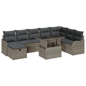 vidaXL Ensemble de canapé de jardin 9 pièces avec coussins en poly rattan gris