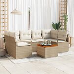 Canapé de jardin 7 pièces avec coussins beige en Rattan Poly Acacia