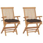 vidaXL Chaises de jardin avec coussins taupe lot de 2 Bois teck massif