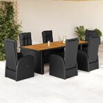 vidaXL Ensemble à manger de jardin coussins 7 Pièces noir résine tressée