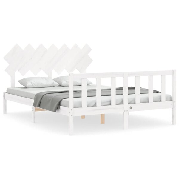 vidaXL Cadre de lit avec tête de lit blanc 140x190 cm bois massif