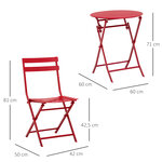Salon de jardin bistro pliable - table ronde Ø 60 cm avec 2 chaises pliantes - métal thermolaqué rouge