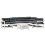 vidaXL Salon de jardin 7 Pièces avec coussins blanc bois de pin massif