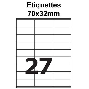 Étiquettes adhésives 70x32mm (270 étiquettes) - blanc - 10 feuilles -t3azur