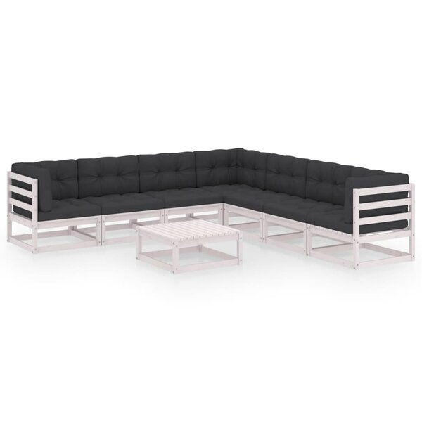 vidaXL Salon de jardin avec coussins 8 Pièces blanc bois de pin massif