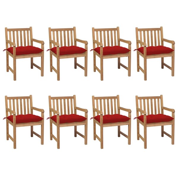 vidaXL Chaises de jardin lot de 8 avec coussins rouge Bois teck solide