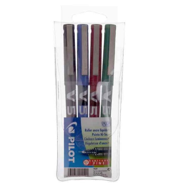 Etui de 4 Stylos roller Hi-Tecpoint V5 Pte Fine Assortis PILOT