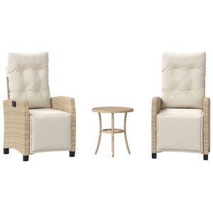 vidaXL Ensemble de bistro 3 Pièces avec coussins beige résine tressée