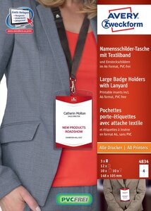 Lot de 10 pochettes badges A6 transparentes + 12 inserts imprimables A4 AVERY ZWECKFORM