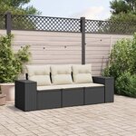 vidaXL Salon de jardin 3 Pièces avec coussins noir résine tressée