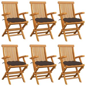 vidaXL Chaises de jardin avec coussins taupe lot de 6 Bois teck massif