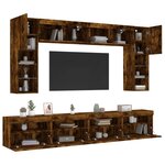 vidaXL Ensemble de meubles TV muraux 8 Pièces et lumières LED chêne fumé
