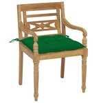 vidaXL Chaises Batavia 2 Pièces avec coussins verts Bois de teck massif