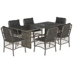 vidaXL Ensemble à manger de jardin et coussins 7 Pièces gris rotin