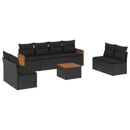 vidaXL Salon de jardin 9 Pièces avec coussins noir résine tressée