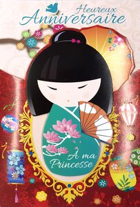 Carte Heureux Anniversaire Princesse Asiatique en Relief avec Enveloppe12x17 5cm