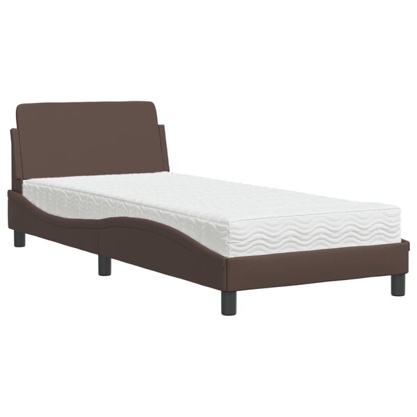 vidaXL Lit avec matelas marron 90x200 cm similicuir