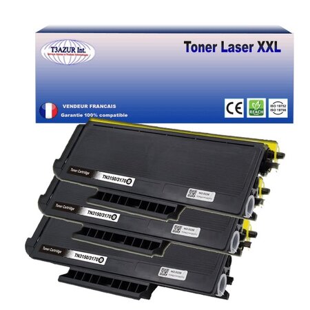 3 Toners compatibles avec Brother TN3170, TN3280 pour Brother HL5280DN Praxis, HL5280DNLT, HL5280DW, HL5280DWLT - 8 000 pages - T3AZUR