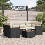 vidaXL Salon de jardin 7 Pièces avec coussins noir résine tressée