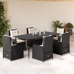 vidaXL Ensemble à manger de jardin coussins 7Pièces Noir Résine tressée