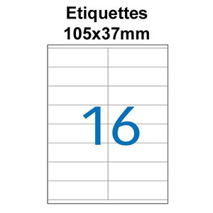 Étiquettes adhésives 105x37mm (16étiquettes/feuille) - blanc - 50 feuilles -t3azur