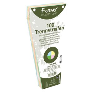 Paquet 100 Fiches Intercalaires Trapézoïdales Unies Perforées Forever - 105x240mm - Couleurs Assorties - Exacompta