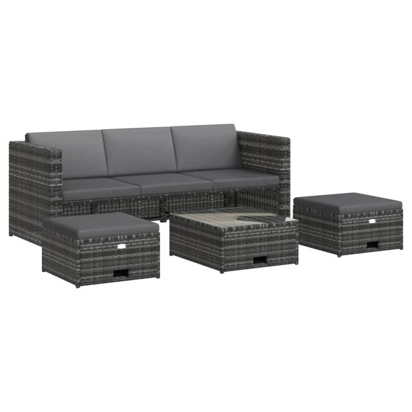 vidaXL Salon de jardin 4 Pièces avec coussins résine tressée gris
