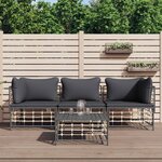 vidaXL Salon de jardin 4 Pièces avec coussins anthracite résine tressée